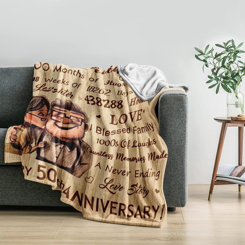 50th Anniversary Wedding Gifts, 50th Anniversary Decorations, Best 50 Anniversary Blanket Gift Idea for Couple Parents, Golden 50 Years of Marriage Throw Blankets 60"X50"