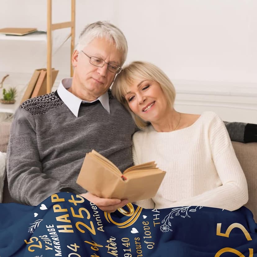 Mosslink Gifts for 25th Anniversary Blanket, 25th Silver Wedding Anniversary Couple Gifts for Dad Mom Parents Friends, 25 Years of Marriage Throw Blankets for Husband Wife Her Him 50"x60"