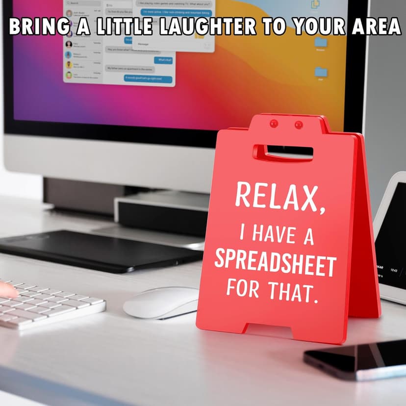 Funny Office Desk Accessories for Work, Office Decor for Women Men, Bosses Day Gifts, Gag Gifts for Coworkers Colleague Boss Lady, Relax I Have A Spreadsheet for That Cubicle Decor Desk Red Sign