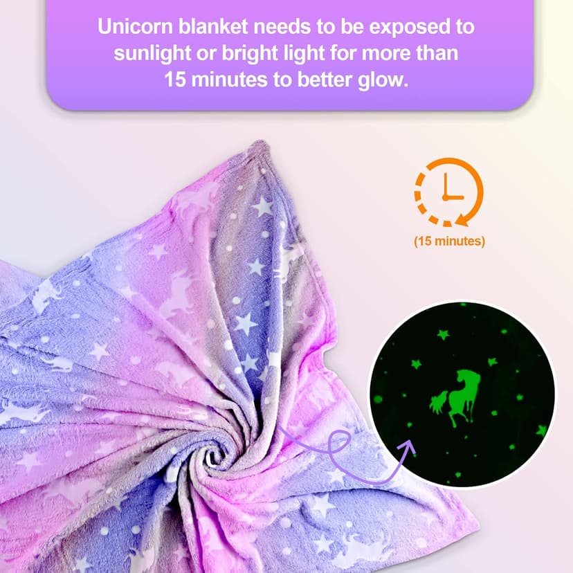 TEHALK Unicorn Glow in The Dark Blanket, Unicorn Blanket for Girls/Kids, Unicorns Gifts for Girls Age 3-12, Toddler Blanket for Kids, Soft Fleece Blanket Throw Birthday Gift 40"x60"