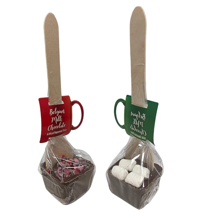 Belgian Milk Chocolate Spoons Individually Wrapped with Mini Dehydrated Marshmallows, Storckingt Stuffers, Pack of 3