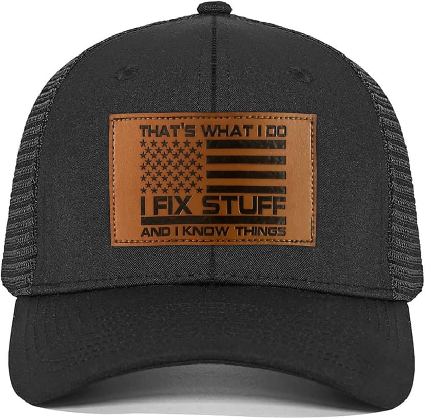 Gifts for Dad, Men,Him, Husband, Grandpa - Dad Gifts for Christmas Hat - Ideas Birthday 40th 50th 60th 70th 80th - I Fix Stuff Trucker Hat Black