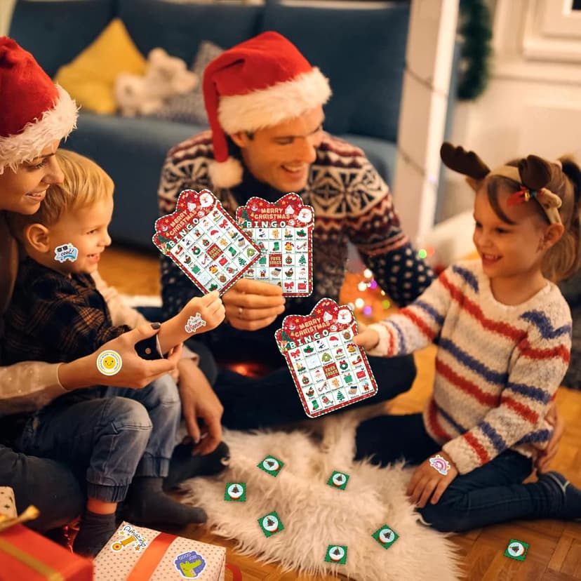 39Pcs Christmas Bingo Game for Kids Adults 24 Players Bingo Cards Christmas Games with Reward Stickers Xmas Activities Family Party Game