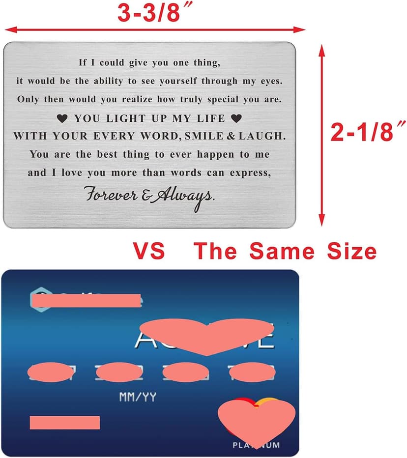 Engraved Wallet Card Inserts for Husband Boyfriend Him, Anniversary Metal Gifts, Mini Love Note for Wife Girlfriend Her, Romantic Valentines Christmas Presents