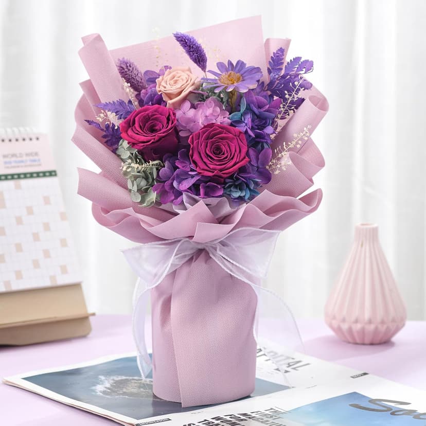 lovenfold Flowers for Delivery,Preserved Flowers Bouquets,Purple Rose Bouquets That Last 1-3 Years,Birthday Flowers Gifts for Women Mom Grandma Wife Friends