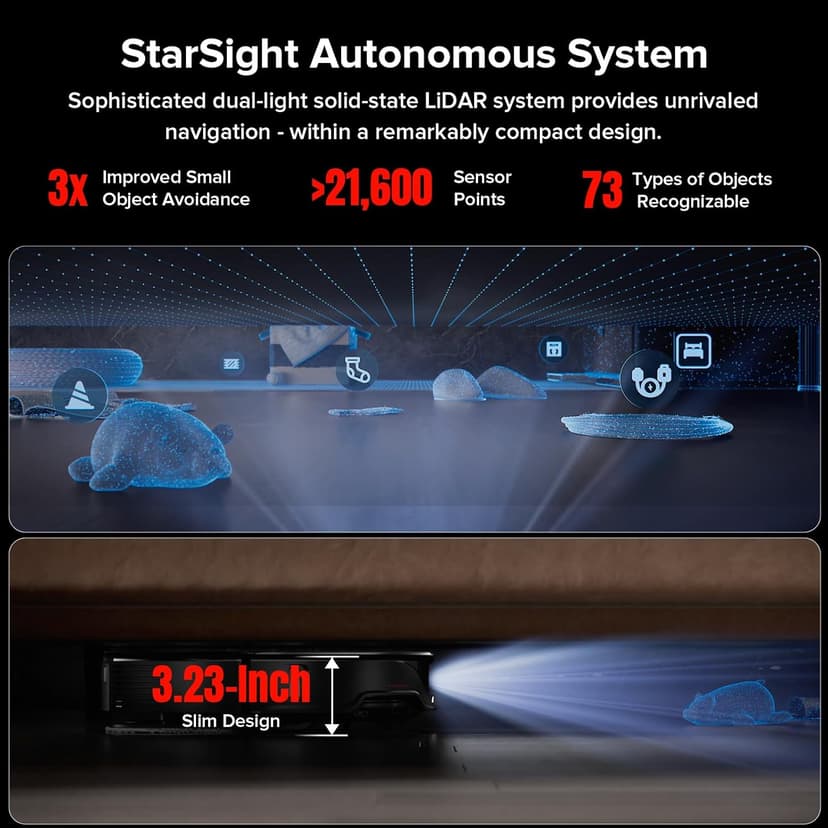 roborock Qrevo Slim Robot Vacuum and Mop Combo, 8.2cm Ultra-Slim, 3D Sensing Tech, Advanced Obstacle Recognition, 11,000Pa Suction, FlexiArm Side Brush & Mop, Auto Mop Washing & Drying, Self-Emptying