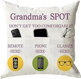 ONFAON Grandma Gifts, Grandma's Spot Throw Pillow Covers 18x18 Inch,Put Phone Glasses and Remote Control Pillowcase,Birthday Christmas hanksgiving Day Gifts for Grandma Mom,3-Pocket