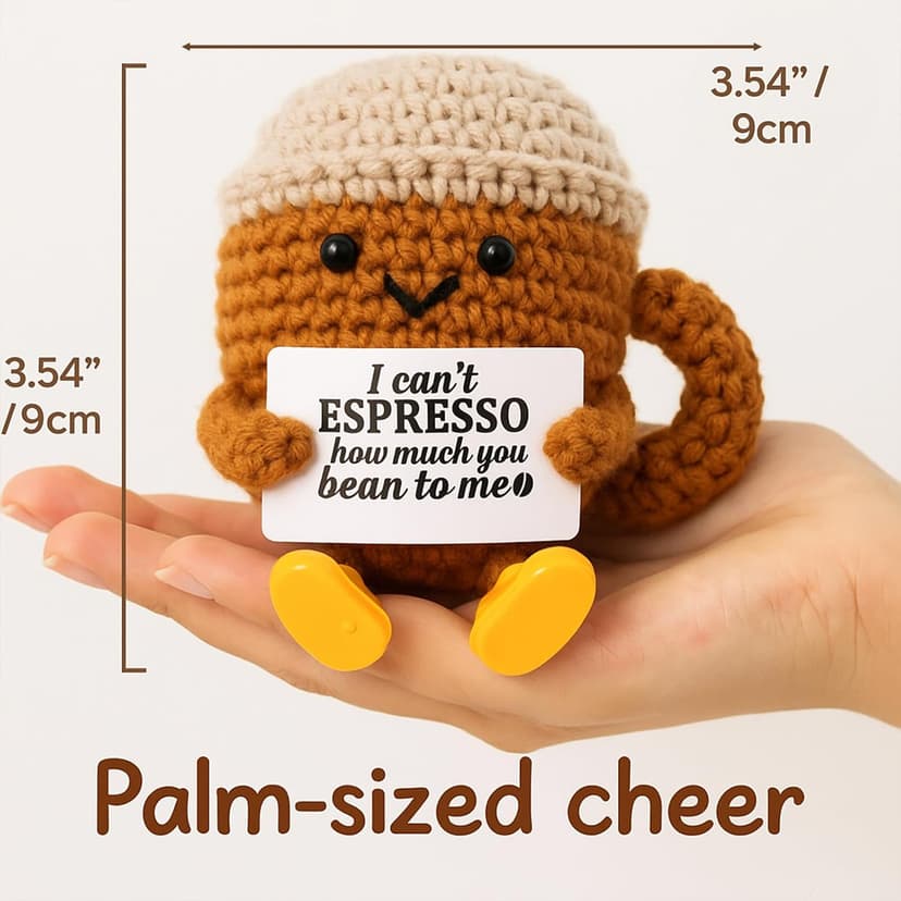 Birthday Gifts for Women Men Positive Crochet Coffee Cup Desk Decor–Cute Coffee Lover Gift for Best Friend Girlfriend Couple Wife Husband Anniversary Thank You