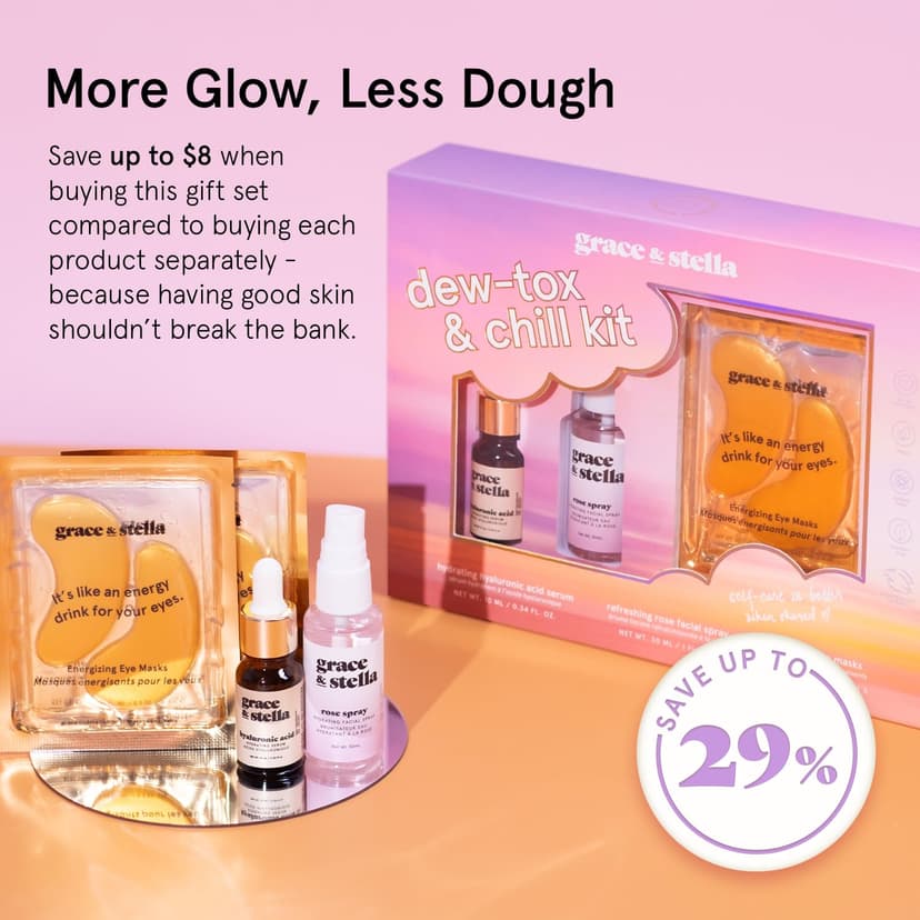 grace & stella Award-Winning Skin Care Set - Birthday Gifts for Women - Travel Essentials with Gold Eye Masks, Hyaluronic Acid Serum & Rose Spray - Bachelorette Party Favors, Teen Girl Gifts - Vegan