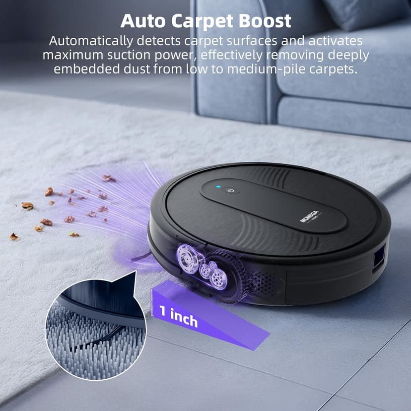 MONSGA Robot Vacuum Cleaner, 4000Pa Powerful Suction Robotic Vacuum, 3.2" Super-Slim, 140Min Runtime, Vacuum Robot for Hard Floor/Low Pile Carpet/Pet Hair, Remote/App/Voice Control, Schedule Clean