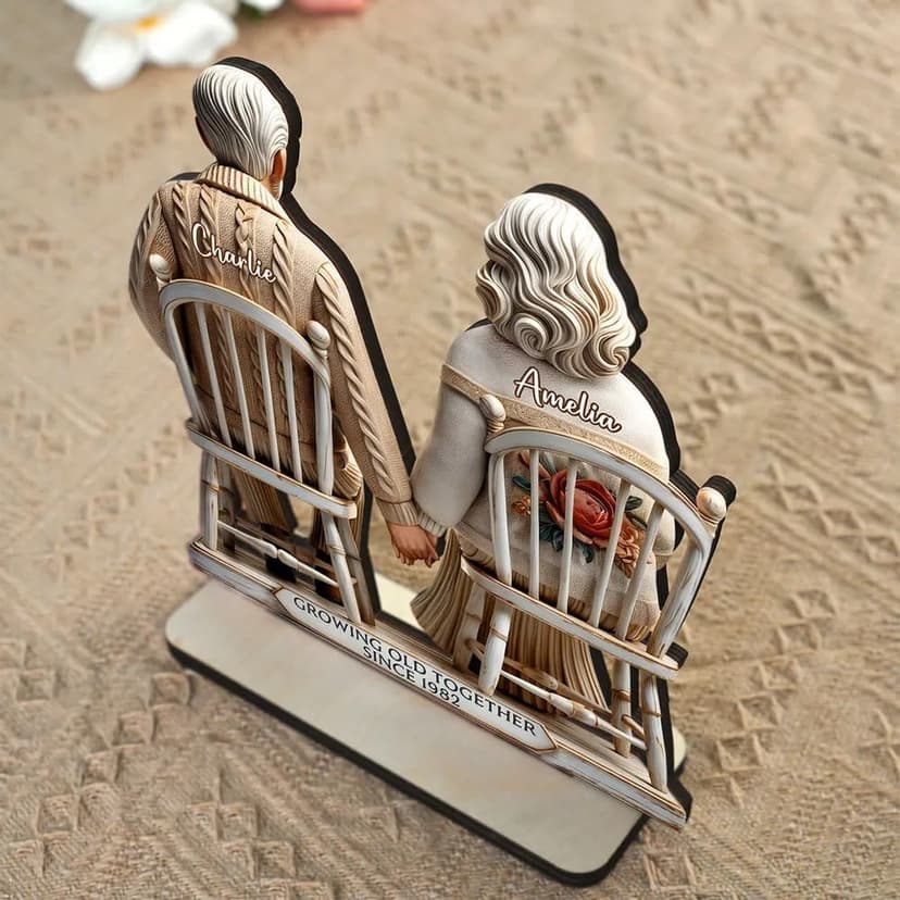 CHILLEVER Custom Growing Old Together Standing Wooden Plaque, Personalized Christmas Gift For Couples, Heartfelt Gifts For Him, Gift For Parents, Grandparents Gifts Design 5