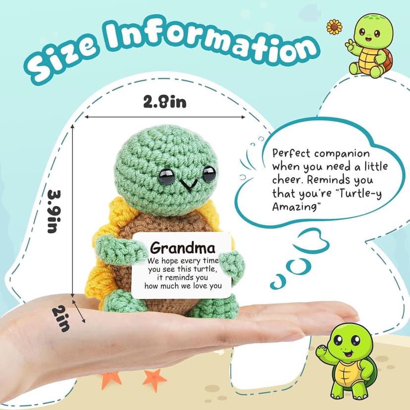 Gifts for Grandma, Grandma Birthday Gift, Positive Handmade Crochet Sunflower Turtle Decor, Grandma Gifts from Grandkids, Thanksgiving Christmas Easter Present - 2.8x2x2.9 inches
