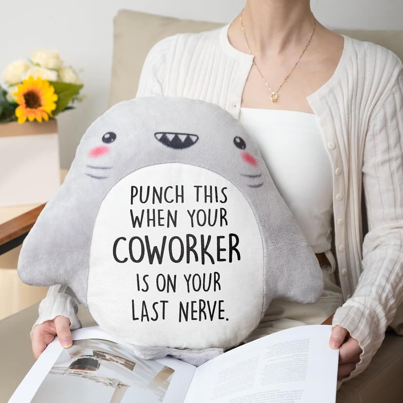 Novelty Cute Plush Shark Pillow- Funny Coworker Leaving/Birthday Gifts Offices, Gag Gift for Friend Sister Brothers Boyfriend Girlfriend Husband Wife, Stress Relief, White Elephant Gifts