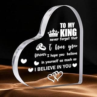 Gifts for Boyfriend, Men, Husband, I Love You Romantic Birthday Anniversary Retirement Gift - Heart Shaped Acrylic Block Paper Weights for Him Idea