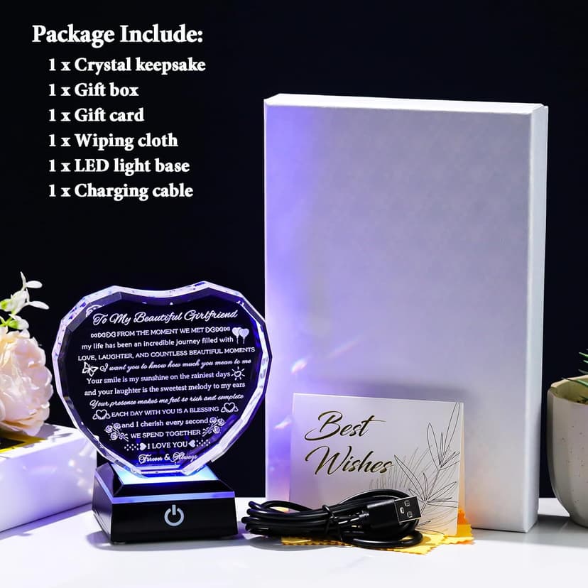 Gifts for Girlfriend with Colorful Base Girlfriend Anniversary Birthday Gifts from Boyfriend Crystal Heart Keepsake to My Girlfriend Romantic I Love You Gifts on Valentine Christmas