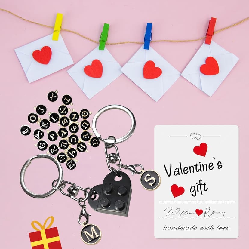 Personalized Brick Matching Heart Keychains - Valentine's Gifts for Mom, Dad, Couple, Boyfriend, Girlfriend, Lovers