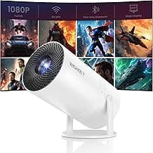 Mini Projector with WiFi and Bluetooth, Portable Movie Projector with 180° Rotatable, 1080P HD Supported, Auto Vertical Keystone, Compatible with Smartphone, TV Stick, Laptop, HDMI, USB