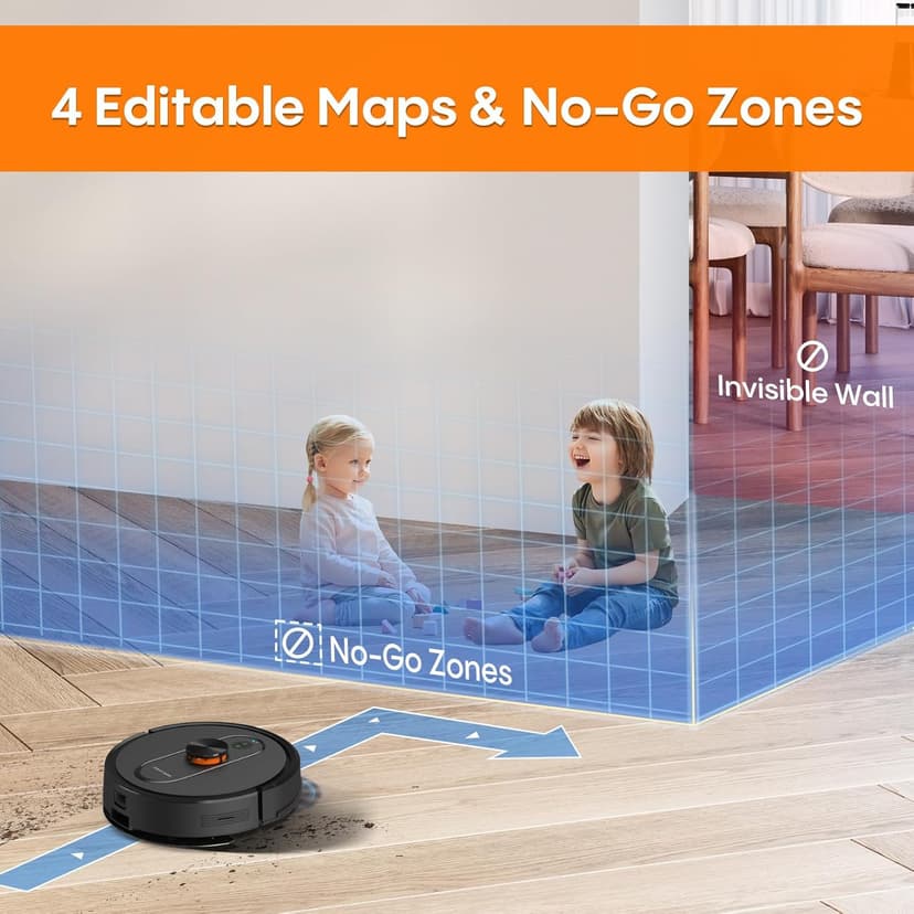 Robot Vacuum and Mop with Self-Emptying, 5000Pa Robotic Vacuum with Mapping, LiDAR Navigation, 90-Day Hands-Free Cleaning, Wi-Fi/App/Alexa Control, No-Go Zones,Ideal for Pet, Hard Floors, Carpet