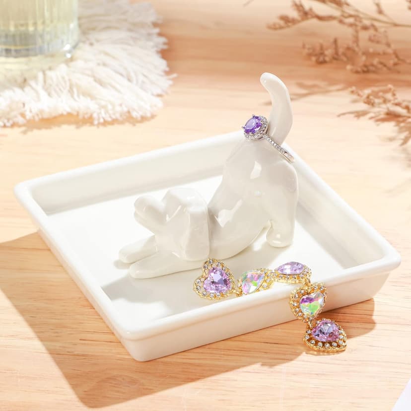 PUDDING CABIN Dog Mom Gifts for Women: Dog Lover Ring Holder Dish Jewelry Holder, Perfect for Mothers Day, Birthday, Wedding, Christmas