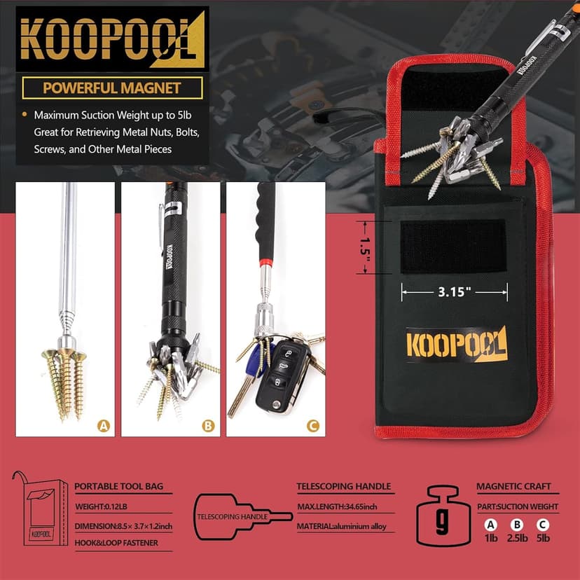 Telescoping Magnetic Pickup Tool Set, Inspection Mirror Telescoping, LED Flashlight, Cool Gadgets for Men, Gifts for Dad, Husband, Kids, Boyfriend, Magnet Stick