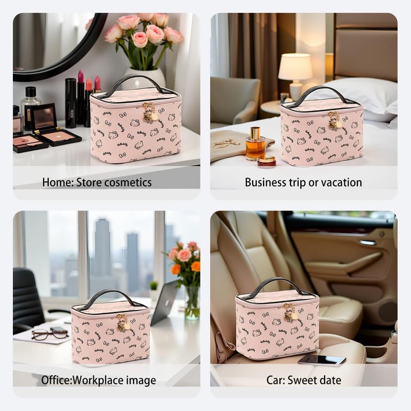 AmBealla Make up Bag Large Travel Cosmetic Bags Organizer with Brush Holder for Girl, Lightweight Cotton Toiletry Bag with Zipper for Women, Portable Makeup Case for Airplane/Home/Gym - Pink