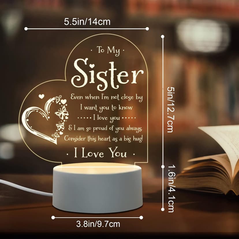 Afterprints Sister Gifts - to My Sister Night Light, Sister Birthday Gifts, Sisters Gifts from Sister Brother on Graduation, Wedding, Christmas, Engraved Night Lamp