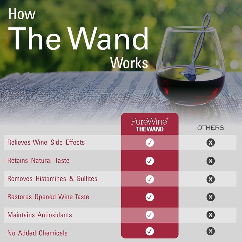 PureWine The Wand Wine Purifier - Red & White Wine Filters for Histamines & Sulfites, Sulfite Remover Sticks, Helps Allergies & Headaches, Gift Accessories for Women & Men - 3 Wands, Silver