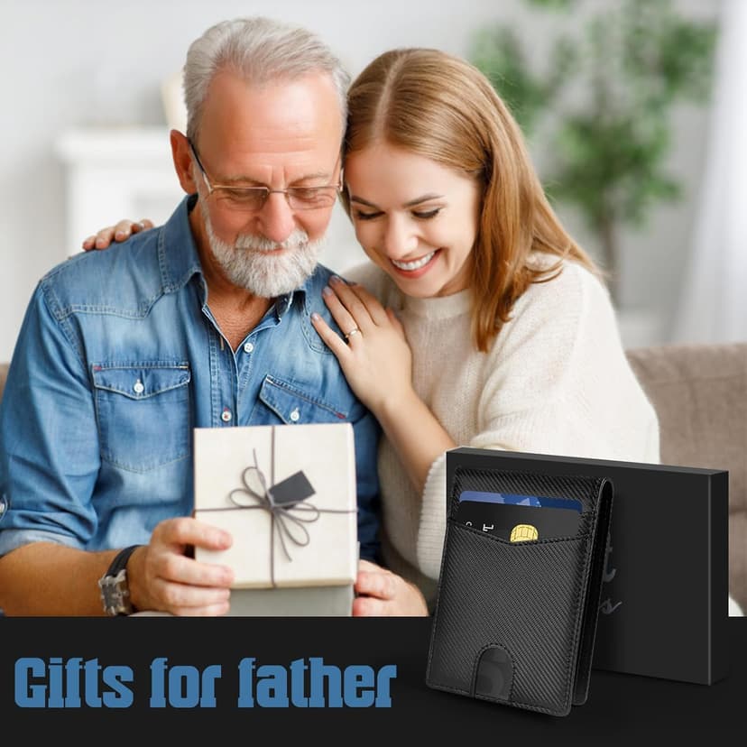 Slim Rfid Leather Wallet for Men: Stocking Stuffers Birthday Gifts for Men Him Boyfriend Husband Grandpa Minimalist Travel Wallet Gifts Ideas for Christmas Anniversary Valentines Fathers Day
