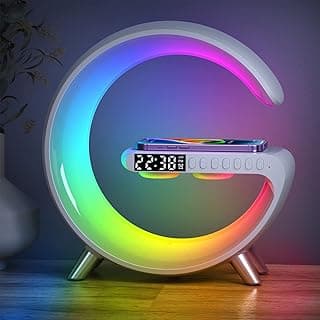 BKDRL Bluetooth Speaker Lamp with Wireless Charger, RGB Night Light, Alarm Clock, App Control - White