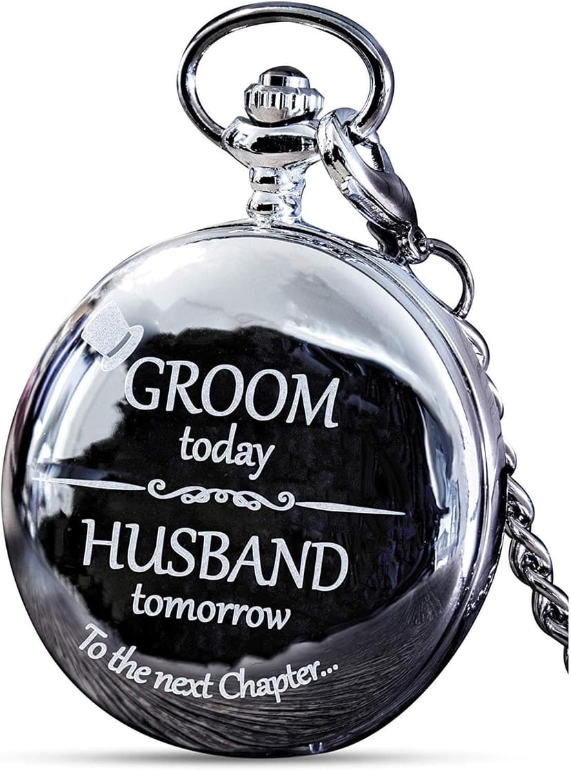 FJ FREDERICK JAMES Wedding Pocket Watches for Groomsman, Best Man, Groom, Father of The Bride & Groom I Silver Engraved I Complete Their Wedding Attire