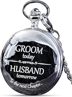 FJ FREDERICK JAMES Wedding Pocket Watches for Groomsman, Best Man, Groom, Father of The Bride & Groom I Silver Engraved I Complete Their Wedding Attire