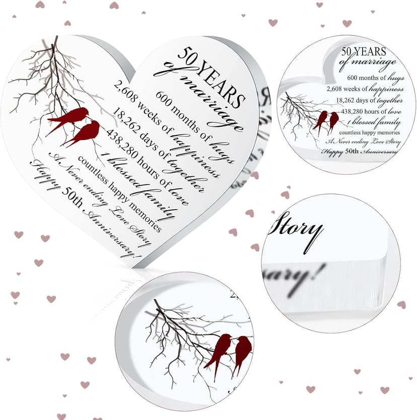 Qunclay 50th Years of Marriage Gift Wedding Anniversary Souvenir Heart Marriage Keepsake Decoration Present for Couple Parent Women Mom Husband Wife He She Friend Grandparents