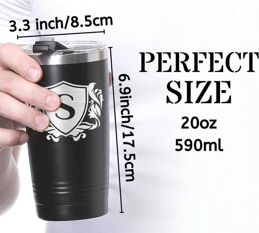 Onebttl Onebttl Personalized Gifts for Men with Initials, Monogrammed Travel Tumbler for Him, Custom Coffee Cups, Unique Birthday Christmas Gifts for Men who Have Everything, Black, 20oz, J