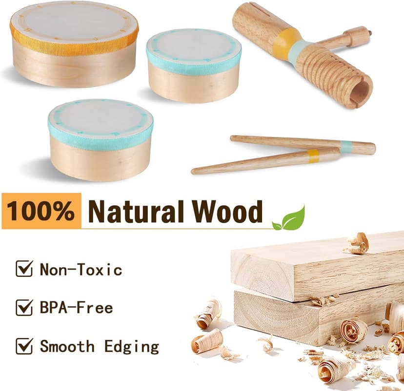 Toddlers Drum Set Toys for Toddlers 1-3,Baby Drum with Xylophone,Musical Instruments Toy, Kids Wooden Montessori Toys Birthday Gift for Boys Girls