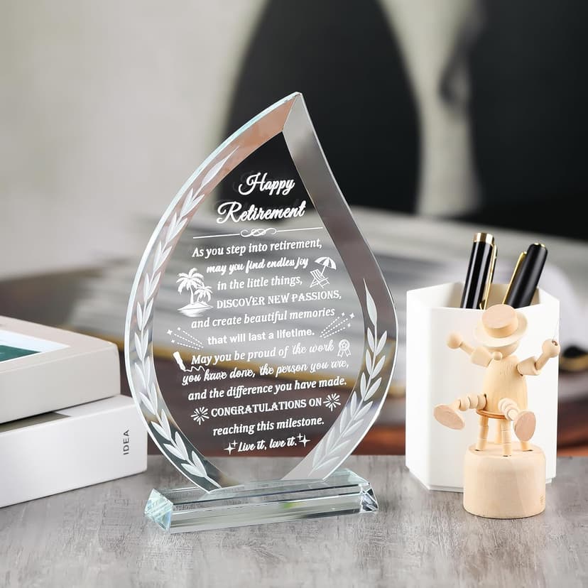 Glass Retirement Gifts for Women Men, Happy Retirement Plaque for Colleagues Boss Friend Going Away, Crystal Farewell Gift Idea for Retiree Retired Keepsakes for Teacher Doctor