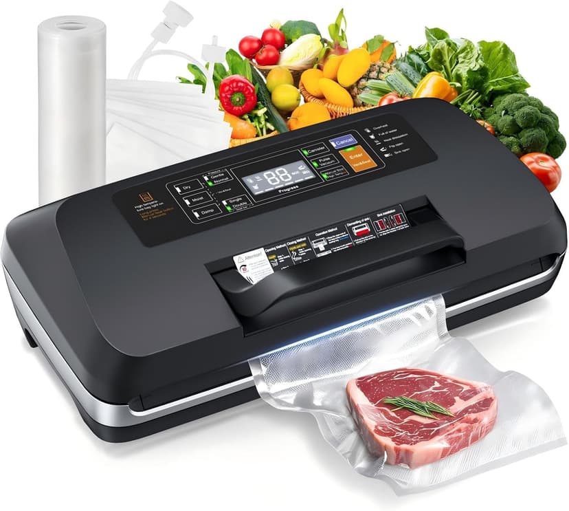 95kpa Vacuum Sealer Machine, Updated 2025 Commercial Fully Automatic Food Sealer, 10-in-1Functions & Powerful Sealing System with Double Heat Seal, Easy-Lock Handle, Built-inCutter and Bag Storage