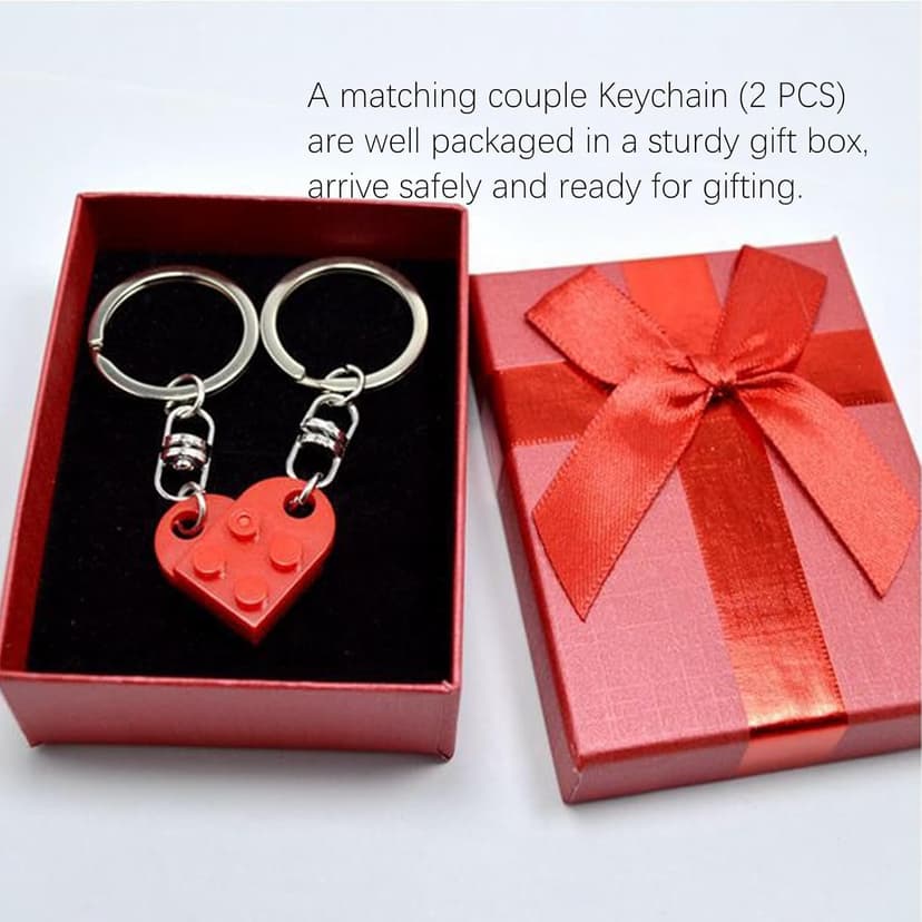 Comes in Gift Box - Heart Brick Couple Matching Keychain for Boyfriend and Girlfriend Valentine Day bf and gf Matching Stuff