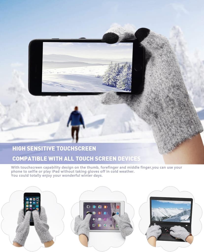 Womens Winter Warm Knit Beanie Hat Touchscreen Gloves Long Neck Scarf Set with Fleece Lined Skull Caps Gifts for Women