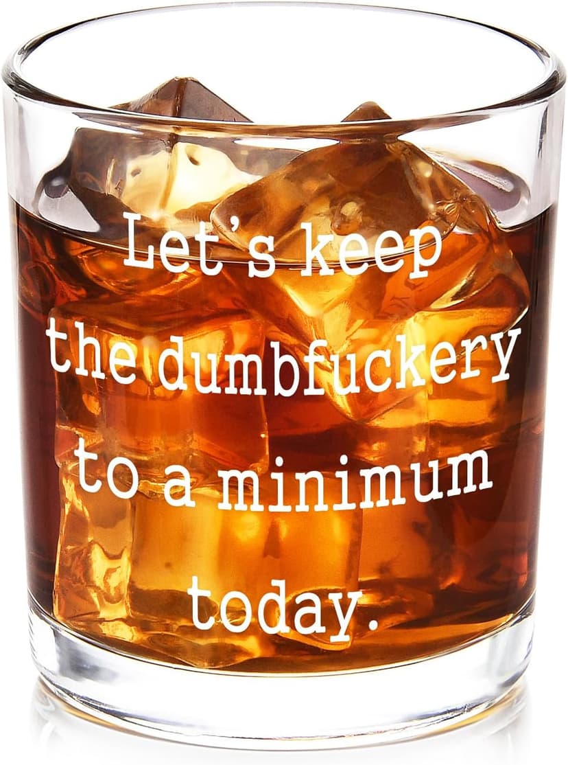 Futtumy Let’s Keep The to A Minimum Today Whiskey Glass, Funny Whiskey Gifts for Men Friends Dad Coworker Him BFF, Novelty Gifts for Birthday Christmas Housewarming Retirement Graduation, 10Oz