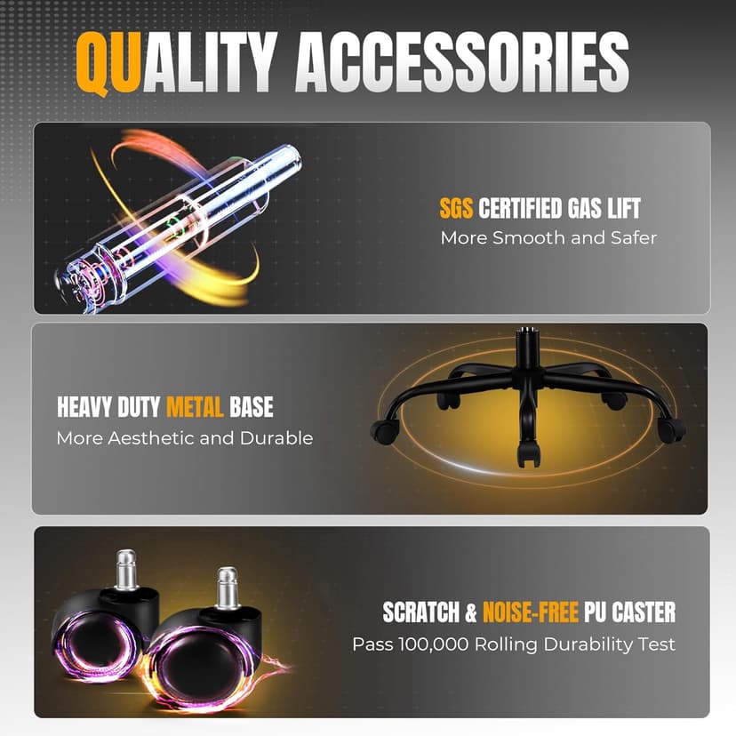 GTRACING Gaming Chair Ergonomic Office Chair with Foot Rest & Pocket Spring Cushion, Breathable Fabric Computer Chair with Headrest & Lumbar Support, High Back Game Chair for Adults, Coal-Black