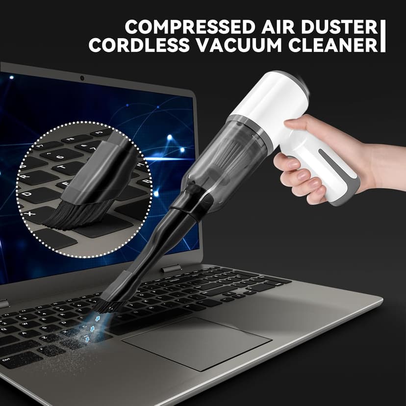 Cordless Vacuum Cleaner-Mini Air Duster, Portable Handheld Vacuum, 3 in1Dry Use Dust Buster & Air Blower for Kitchen, 6500PA Suction,Inflate/Deflate Swim Ring (White)