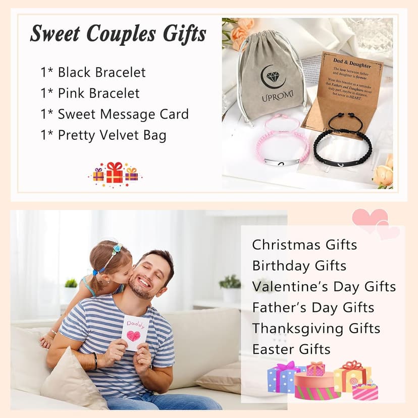 UPROMI Matching Bracelets for Couples, Dad&Daughter, Brother&Sister, Fathers Day Valentines Christmas Birthday Gifts