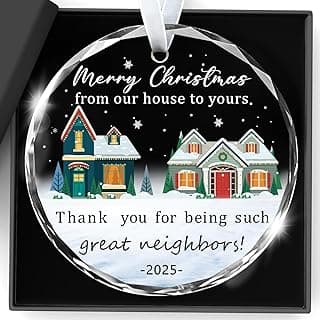 Christmas Ornaments 2025,Neighbor Gifts Merry Christmas from Our House to Yours Ornament Funny Glass Xmas Tree Decorations Neighbor Gift Ideas for Neighbors Best Friends Women Boyfriend Girlfriend