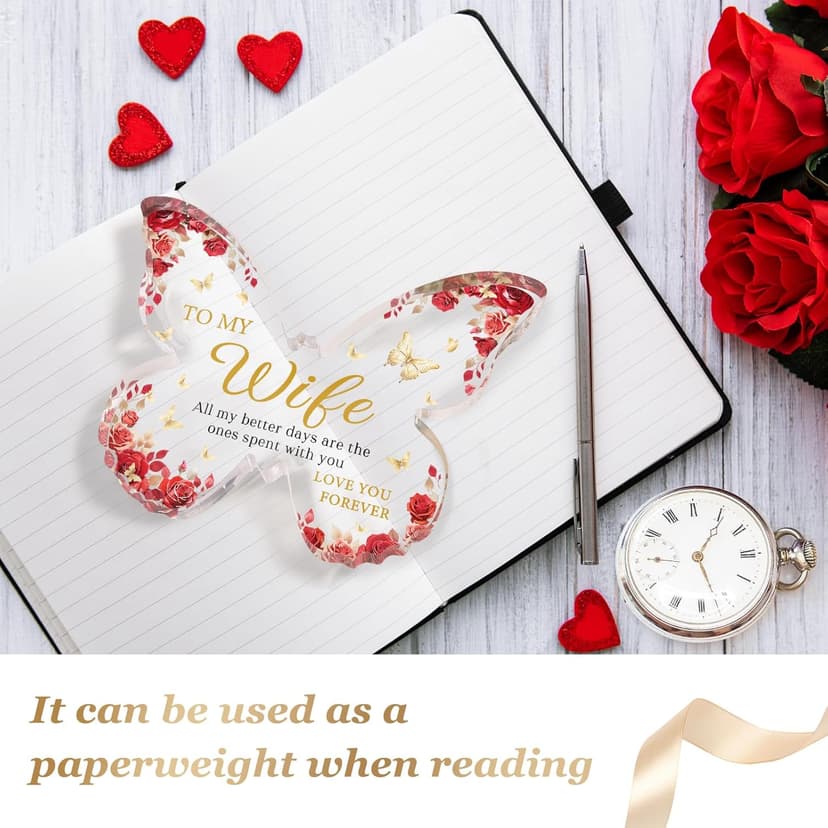 Romantic Wife Anniversary Birthday Gift Ideas, 5x3.8x0.5 Inch Butterfly Acrylic Plaque Decor, Mothers Day Valentines Christmas Wedding Present for Wife