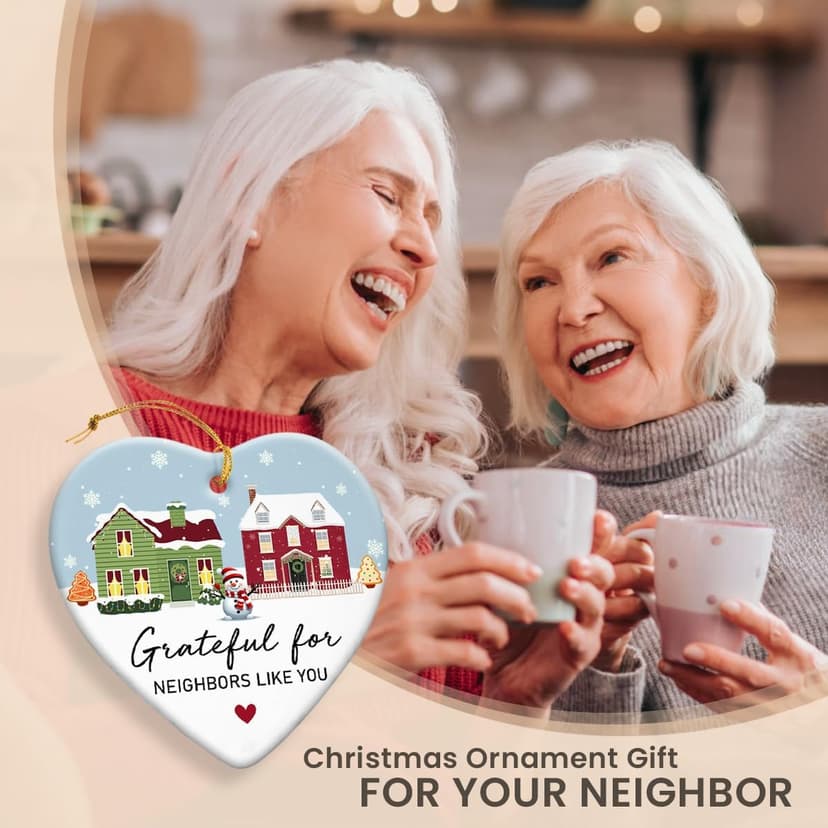 Neighbor Gifts Christmas Ornaments 2025 - Birthday Gifts for Neighbors, Friends, Women, Men, The Neighbors Favor, Christmas Tree Decorations Heart-Shaped Ceramic Ornament