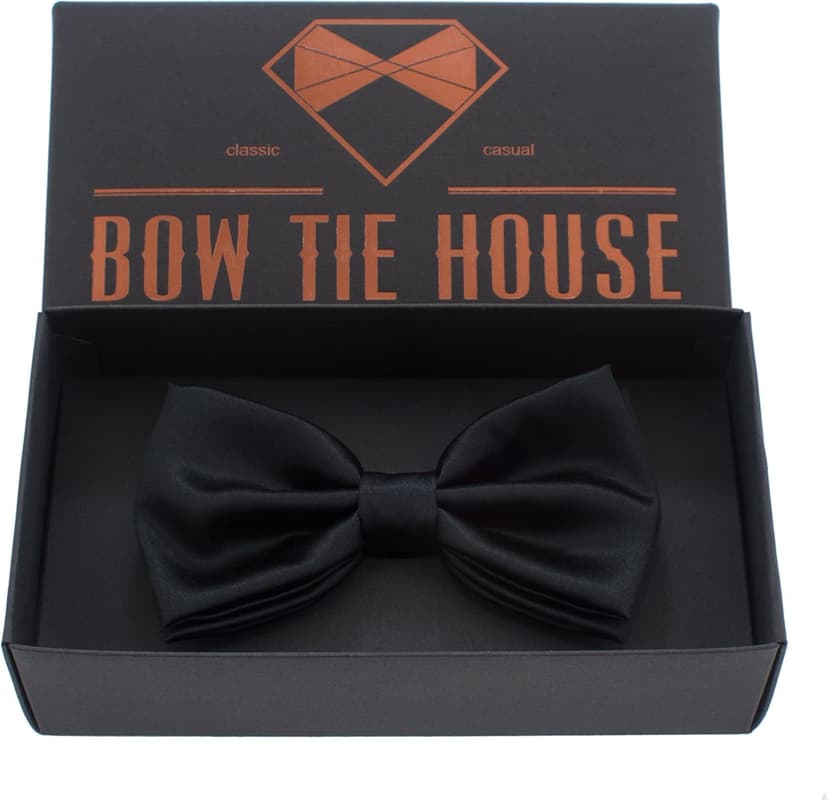 Bow Tie House Real Silk Classic Pre-Tied Bow Tie Formal Solid Tuxedo with Gift Box