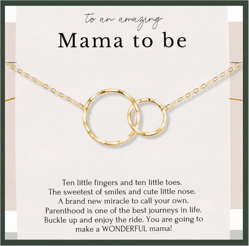 HOPE LOVE SHINE New Mom Necklace – Pregnancy Gift for Expecting Mom, First Time Mom Jewelry – Sterling Silver/Gold Double Circle Pendant with Gift Box