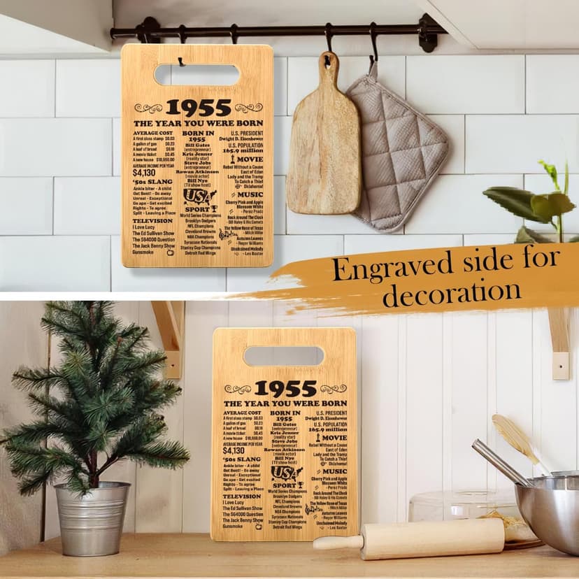 70th Birthday Gifts for Women Men, Happy 70 Year Old Birthday Gift Cutting Board for Her Him, Back In 1955 Birthday Decorations Woman Man Turning 70, 70th Cutting Board Birthday Favor