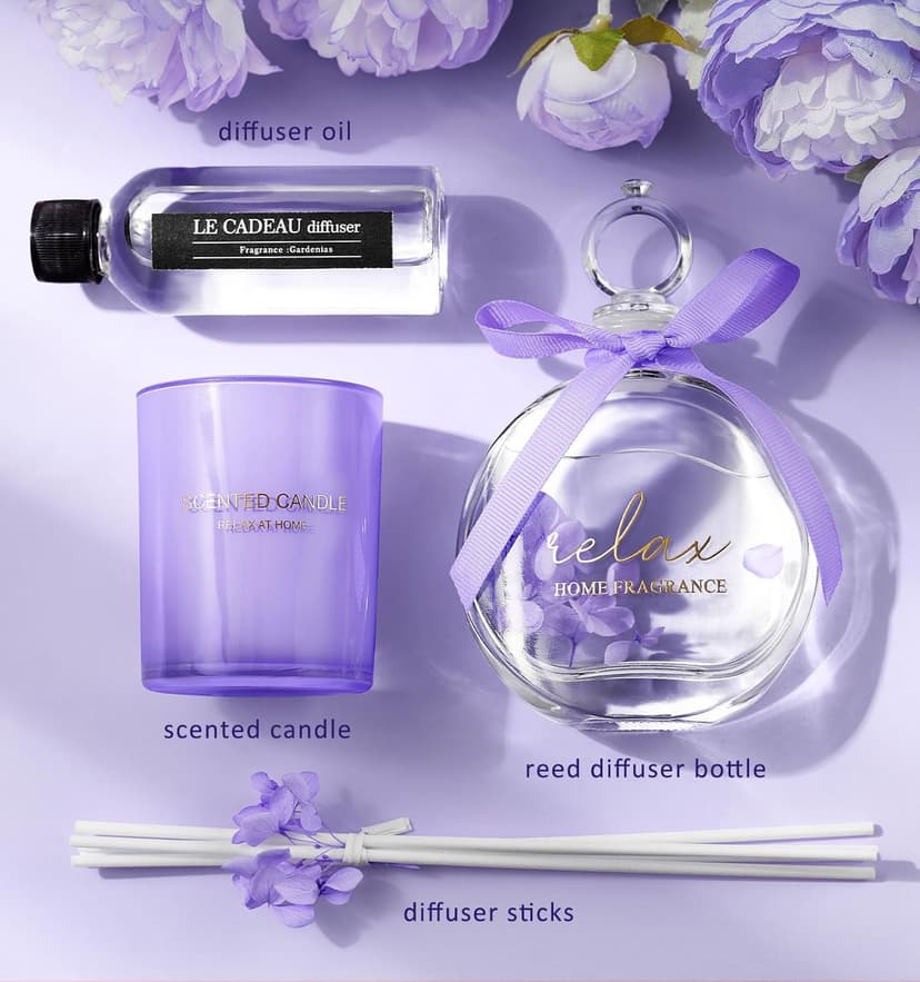 Mothers Day Gifts for Mom Daughter, Birthday Valentines Christmas Stocking Stuffer Gift Box for Women Wife Girlfriend Sister Best Friends Teachers, Violet Candle Gift Set, Self-Care Gifts for Her