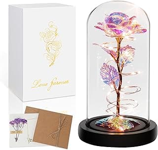 Childom Birthday Gifts for Women,Flowers for Delivery Prime,Colorful Rainbow Light Up Rose in A Glass Dome,Christmas Rose Gifts for Her Mom Women Wife Girl Grandma on Christmas Anniversary Valentines